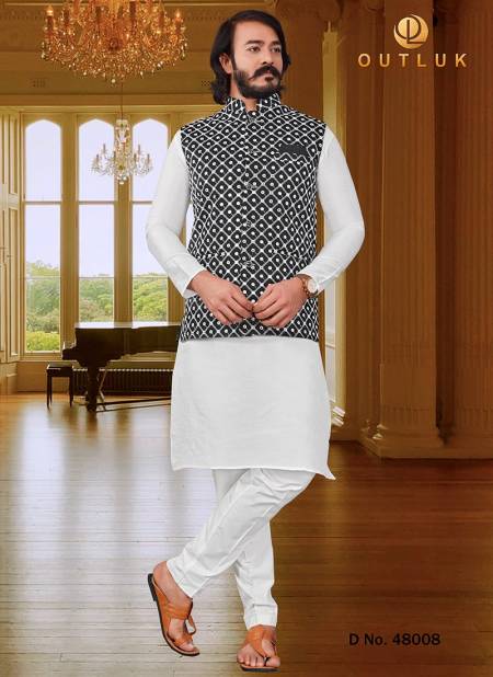 White Colour New Latest Party Wear Kurta Pajama With Jacket Mens Collection 48008